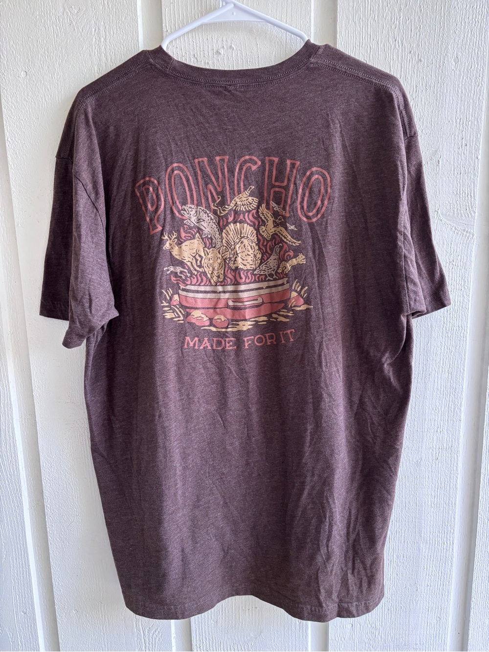Graphic Brown Short Sleeve Tee with 'Poncho' Detail
